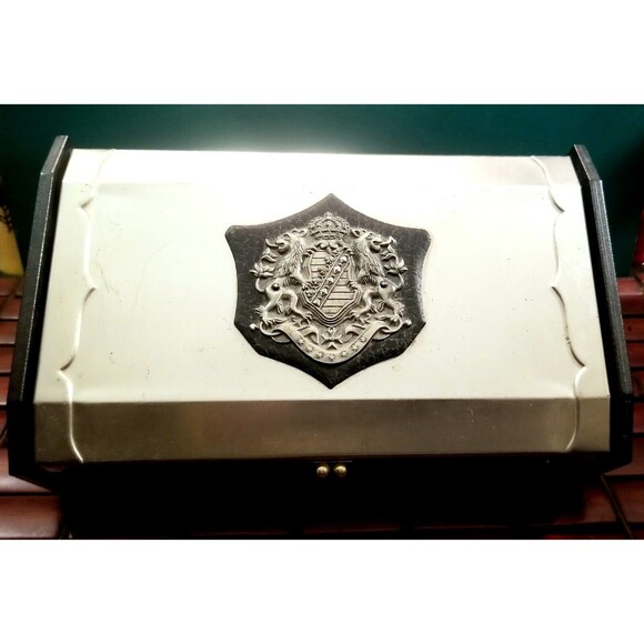 Vintage Medieval Style Metal Jewelry Box W/ Griffon Lion Coat of Arms 10"x6"x3" - Picture 1 of 9